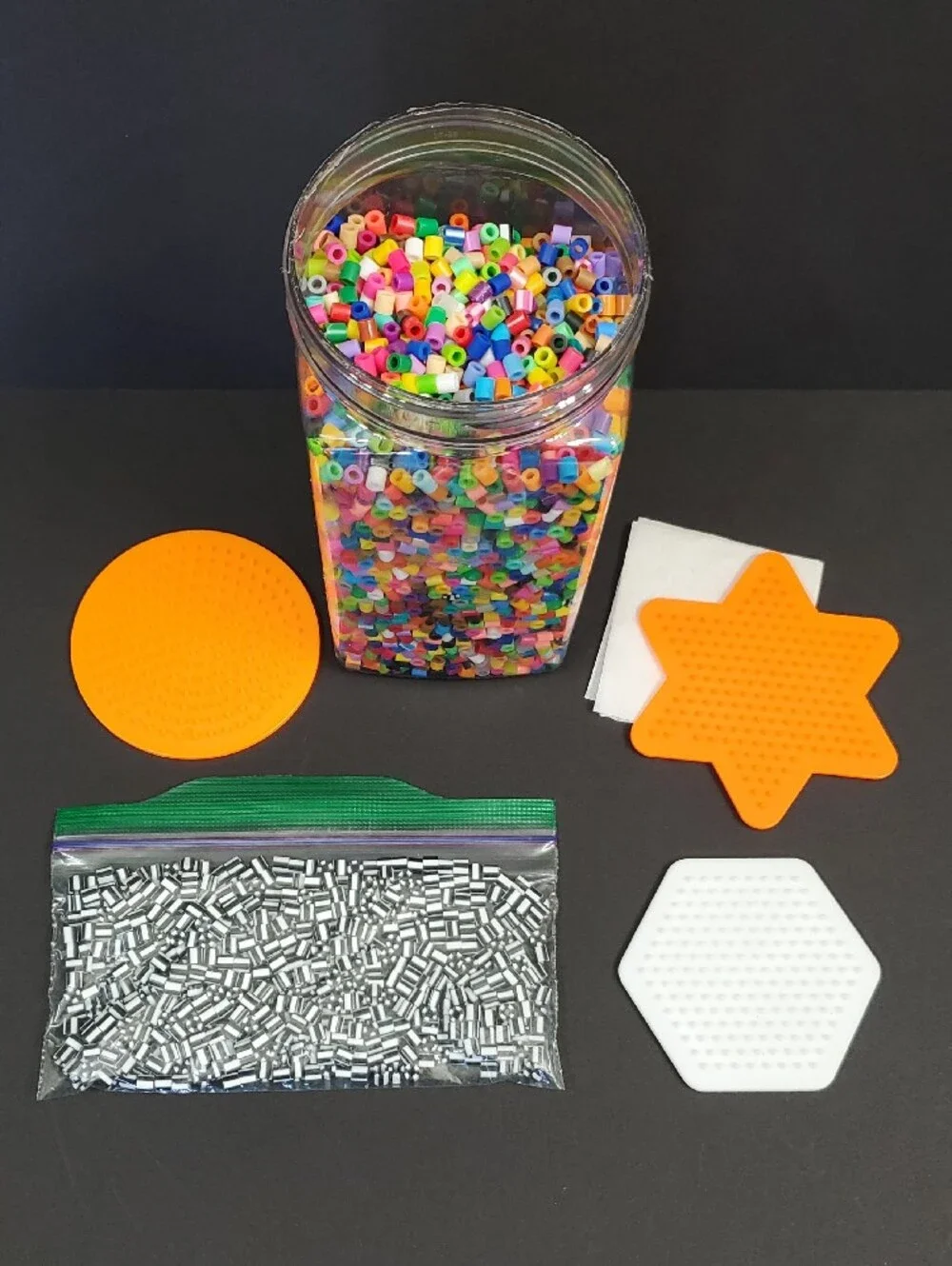Multi-Colored Perler Beads Container Striped Perler Beads Bag 3 Pegboards